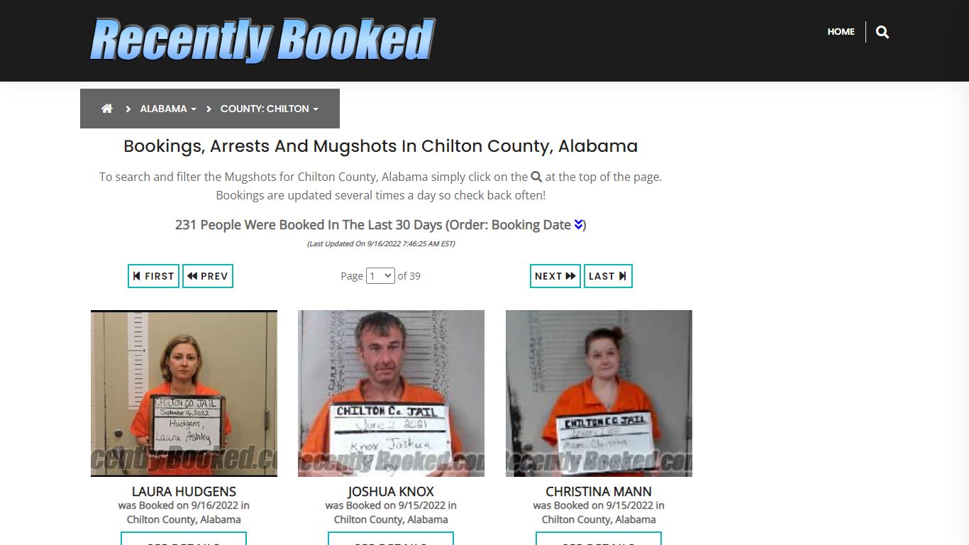 Recent bookings, Arrests, Mugshots in Chilton County, Alabama