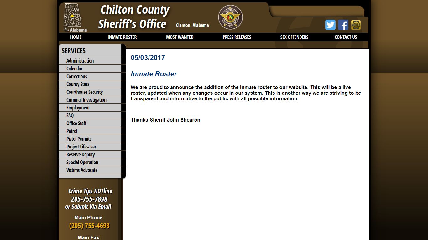 Inmate Roster - Press Releases - Chilton County Sheriff's Office